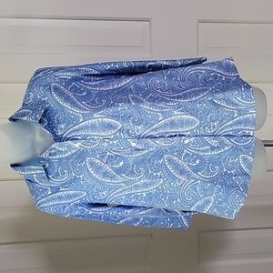 Talbots women's blue and white paisley button down shirt sz 10p